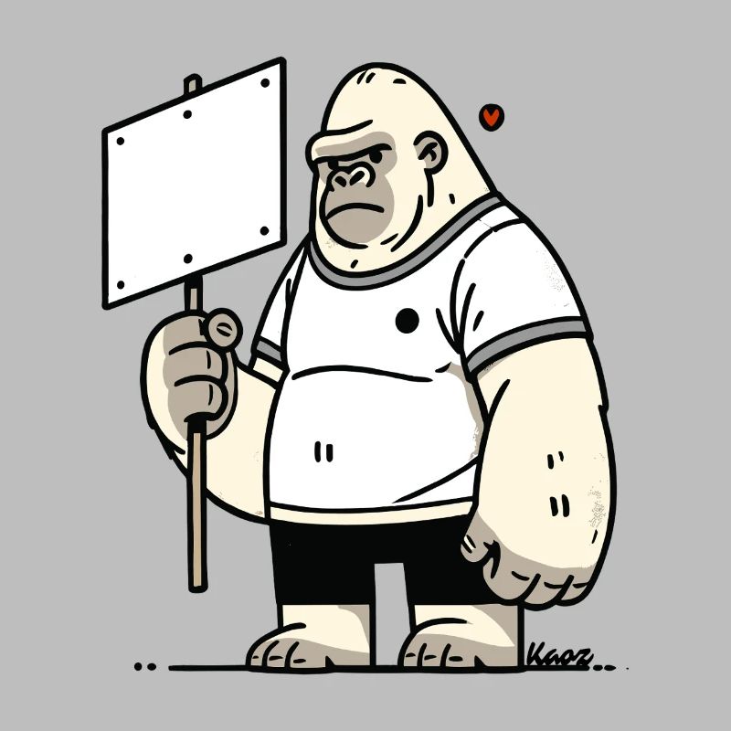 Gorilla with an empty sign: Your text here