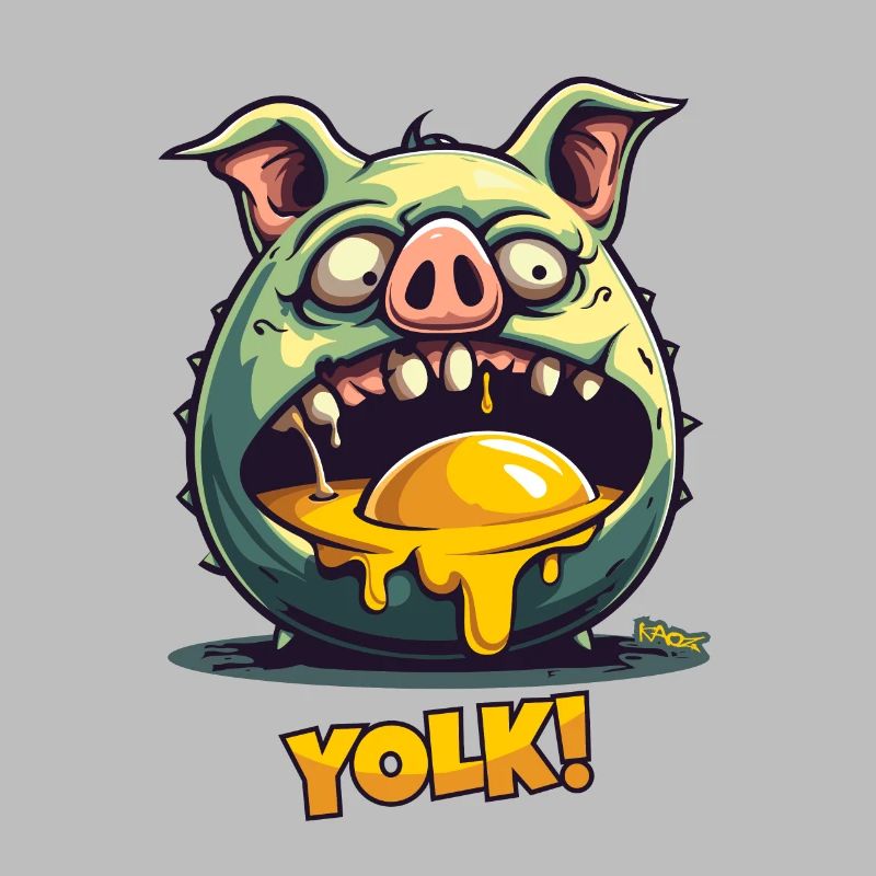 Zombie pig devours egg yolk