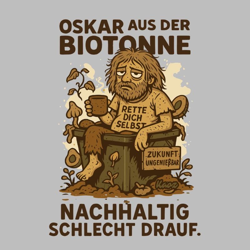 Oskar from the organic waste bin with saying and garbage