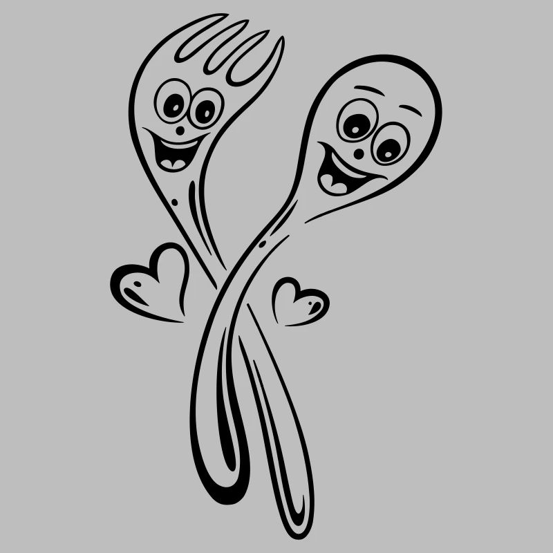 Spoon and fork with hearts.