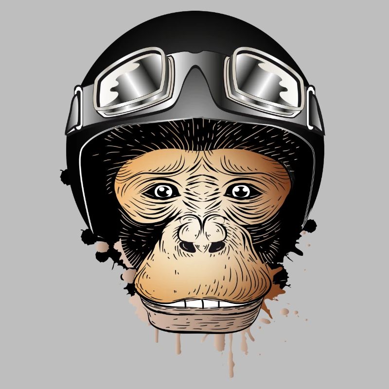 Monkey with retro motorcycle helmet and motorcycle goggles