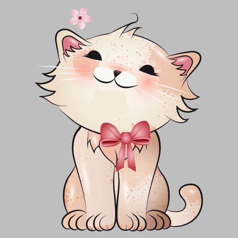 Cute cat watching a cherry blossom
