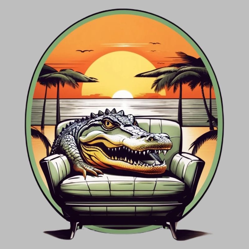 Alligator on sofa