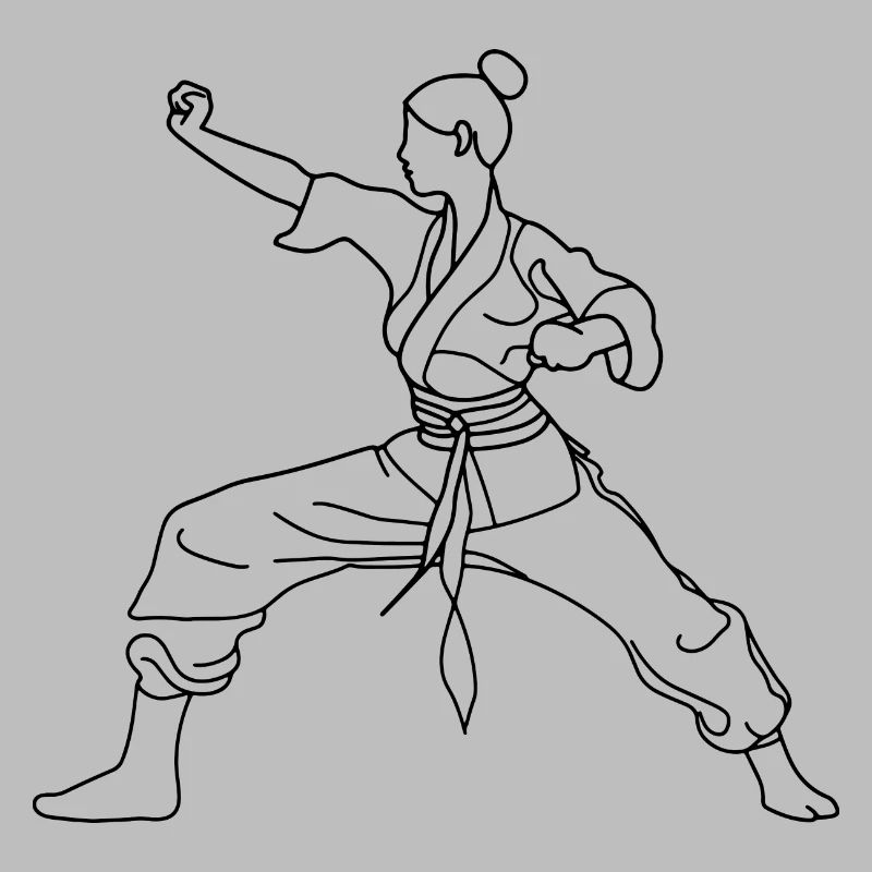 Karate Mädchen Line Art