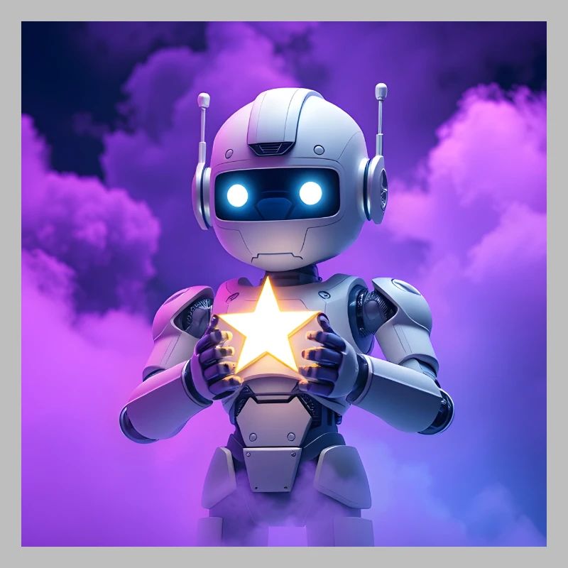 Robot with star in violet nebula