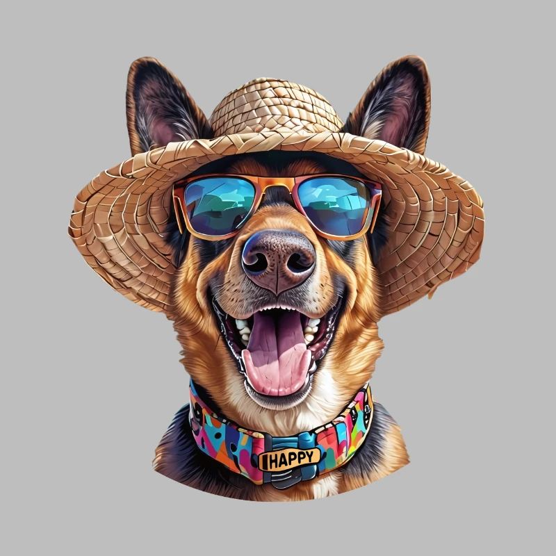 German Shepherd with Straw Hat & Sunglasses