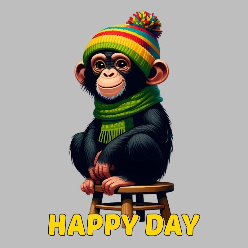 Playful monkey with winter hat
