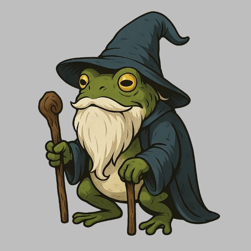 Wise bearded frog with magic hat