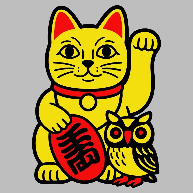 Glückskatze mit kleiner Eule