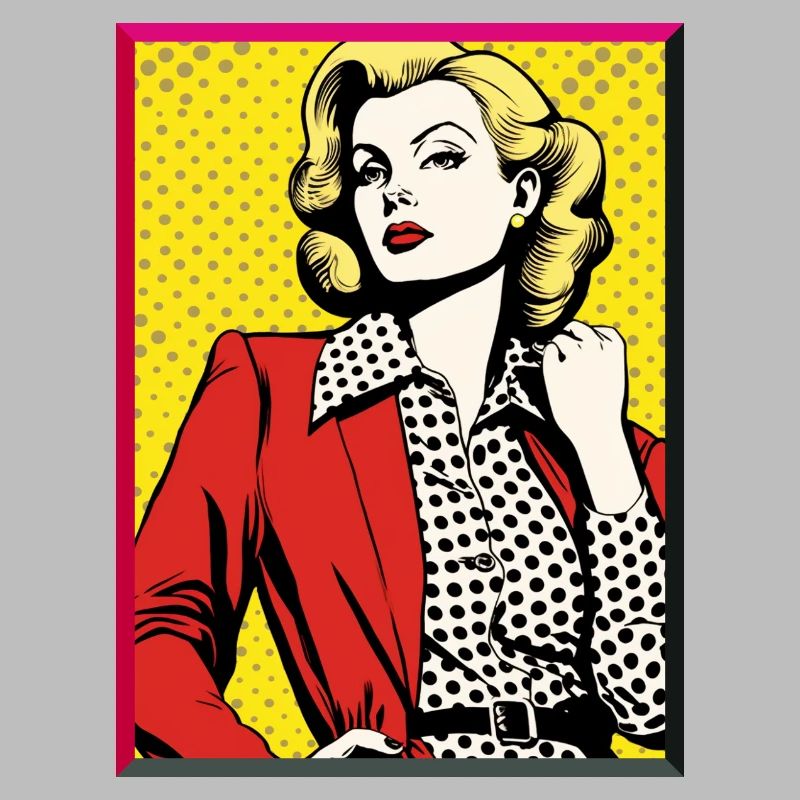 Pop Art Dame Roter Blazer gepunktete Bluse Mode