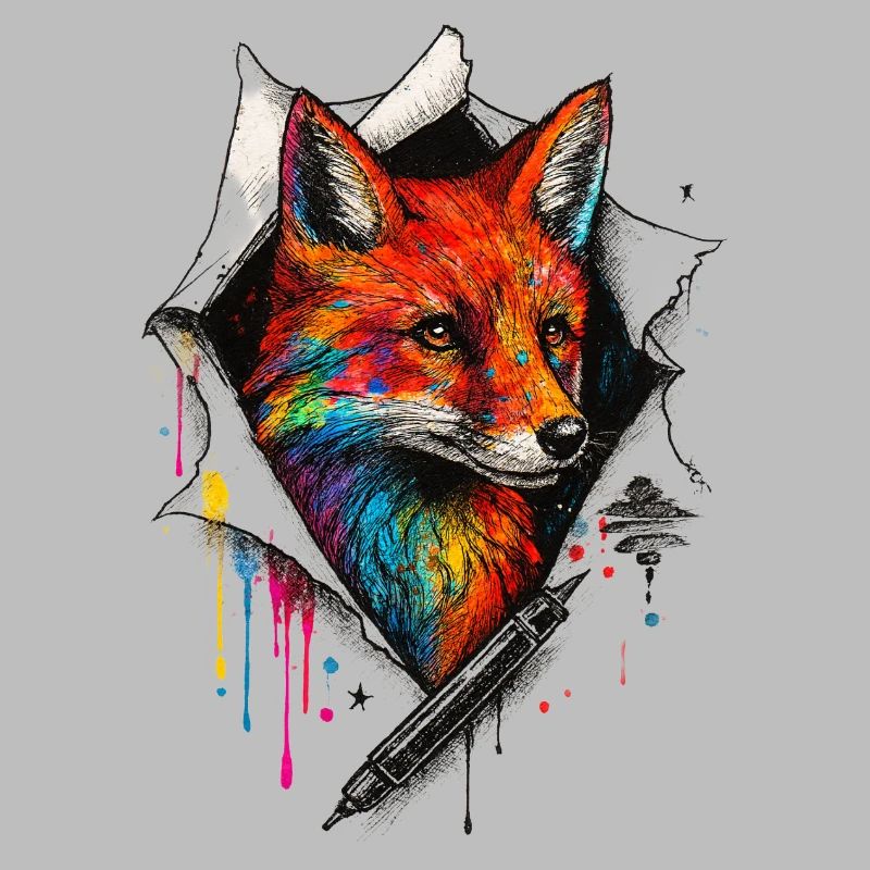 Regenbogenfuchs Kunst mit Farbspritzer