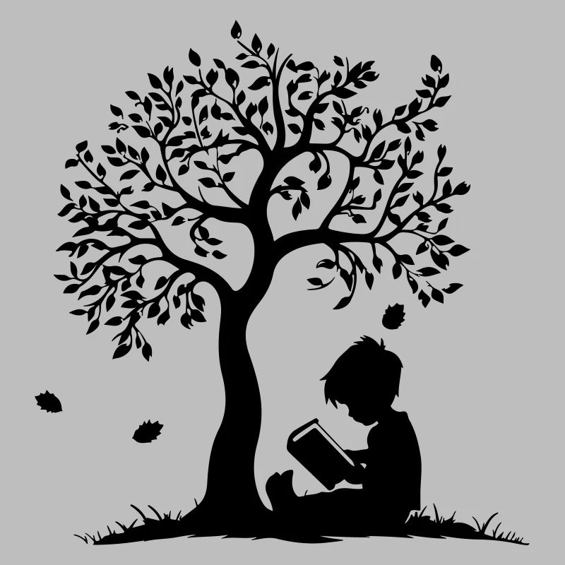 Child Reading Under Tree
