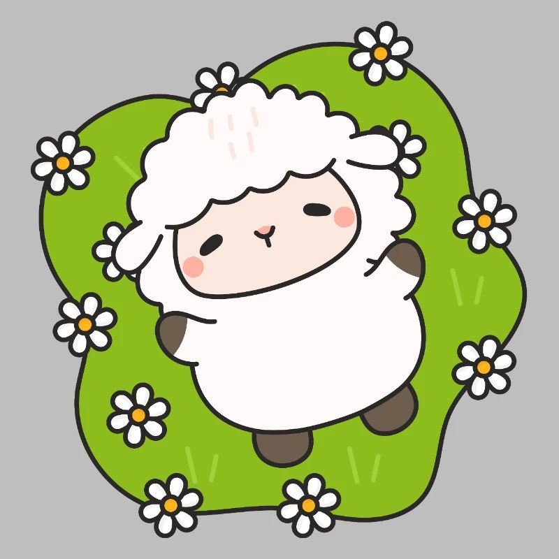 Mouton joyeux sur gazon fleuri