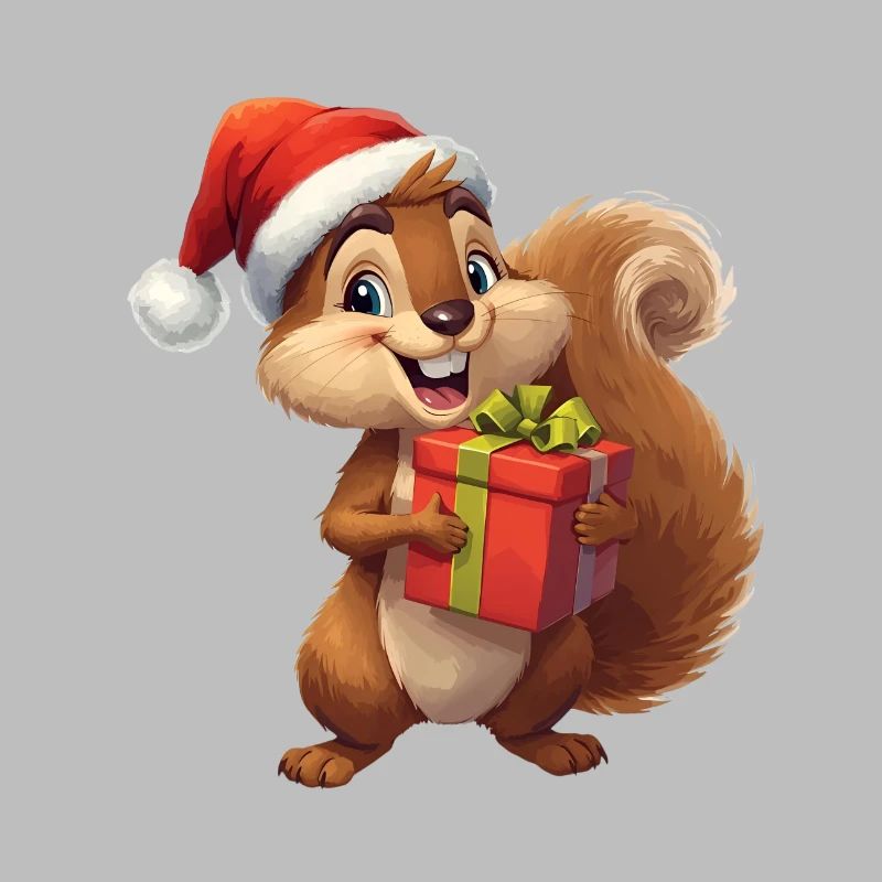 Christmas squirrel with gift