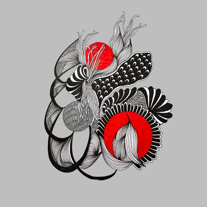 Monochrome Blütenkreise mit Rot