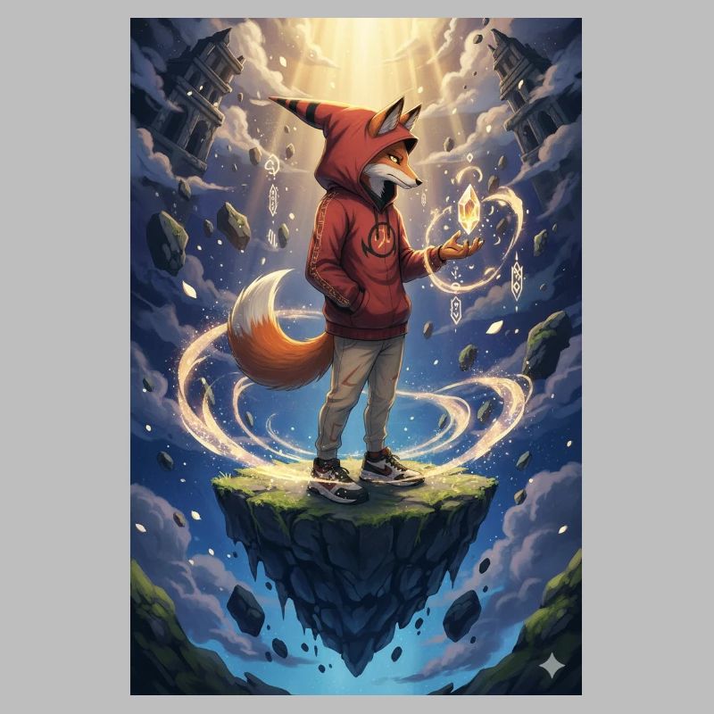 Fox in floating island crystal