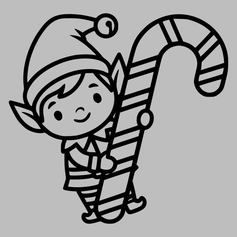 Cute Christmas Elf with Candy Cane