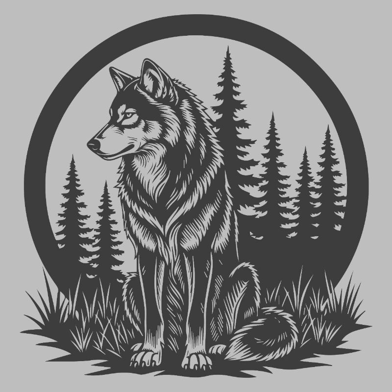 Forest wolf silhouette in a circle