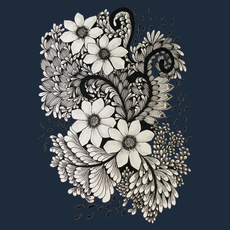 Tourbillons de fleurs noires et blanches