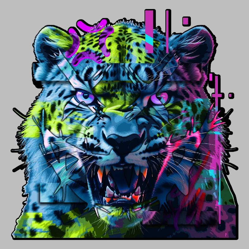 Techno Neon Leopard – Glitchcore Art