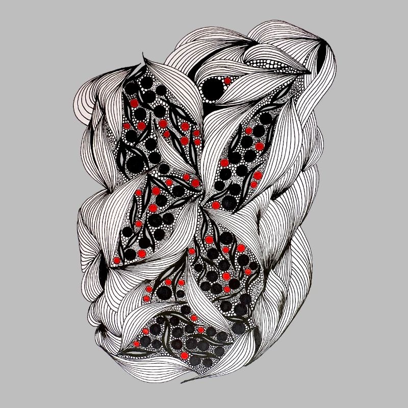 Motif de feuilles noires et blanches avec des baies rouges