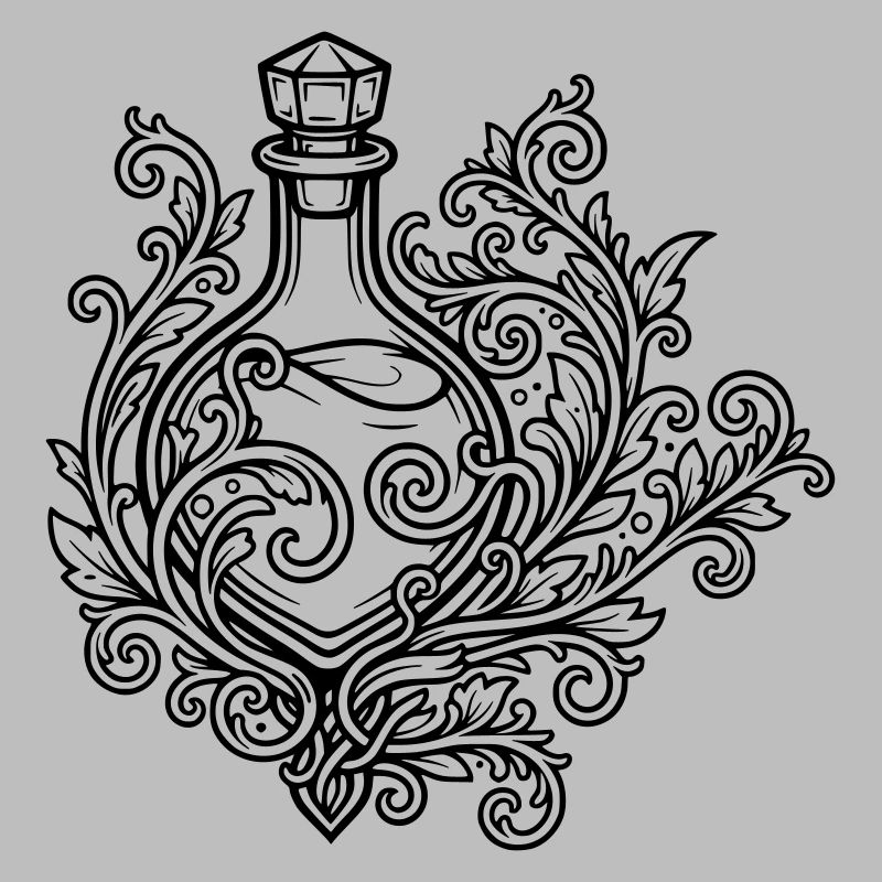 Fiole d'elixir et fleurs