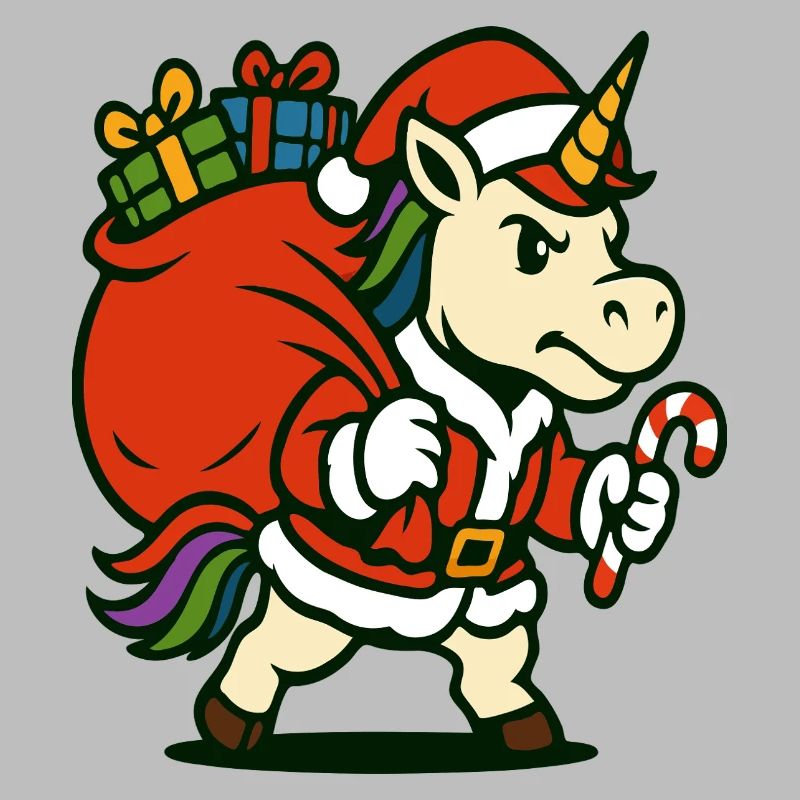 Starker Weihnachtsmann-Einhorn mit Geschenktüte