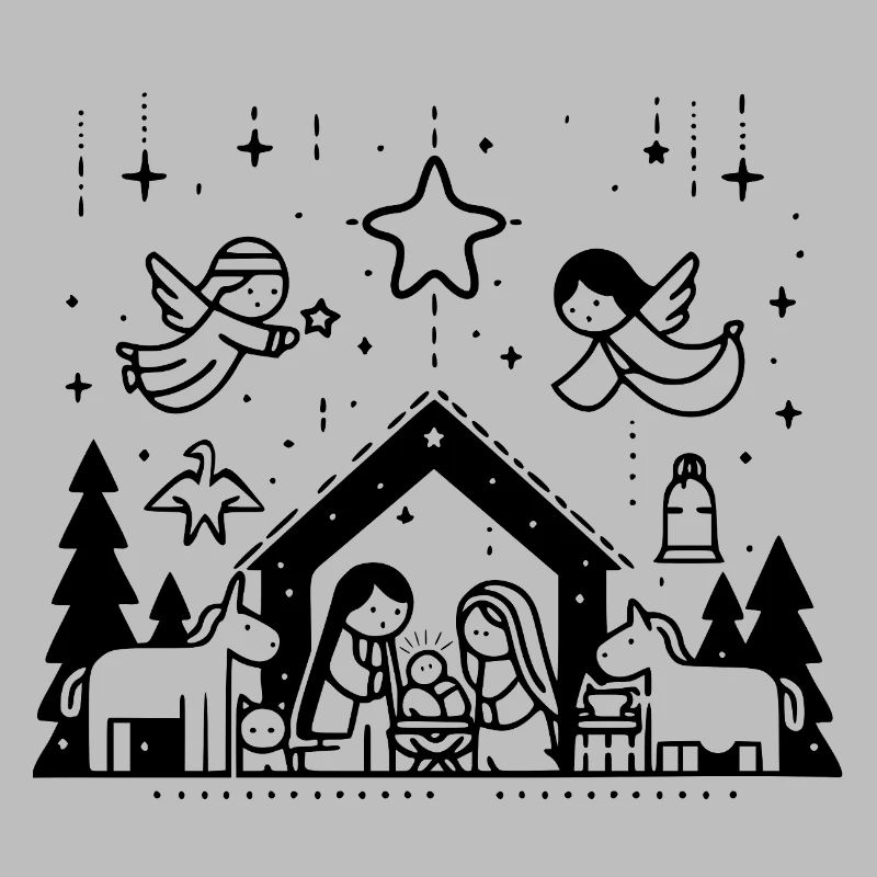 Weihnachtskrippe gezeichnet