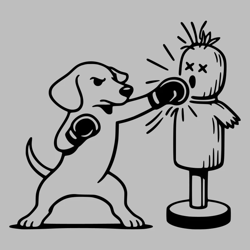 Sparring Dachshund Boxing Line Art