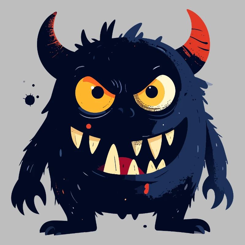 little naughty monster with horns sharp teeth