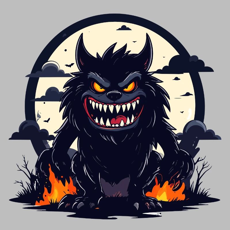Moonlit Night Werewolf Monster with Fire Flames