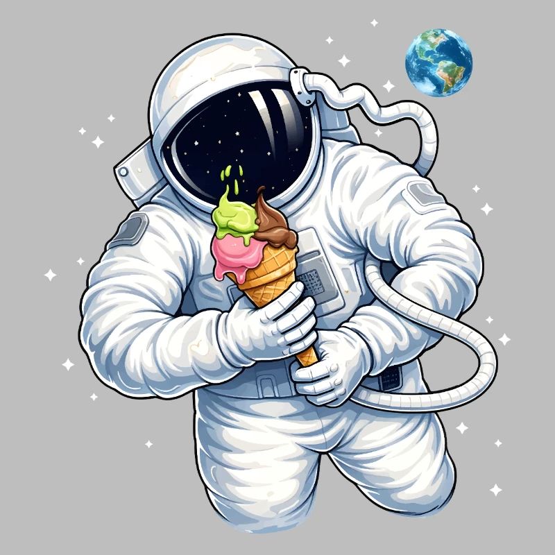 Astronaut mit Eiscreme im Weltall 