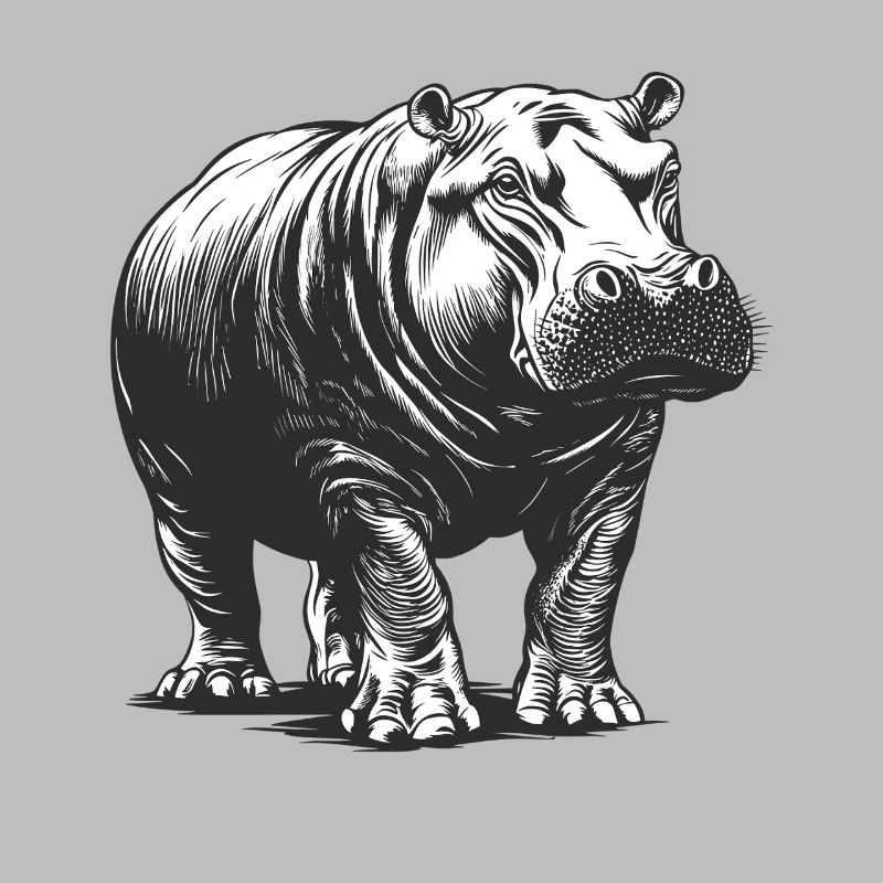 Hippo Line Style Black & White