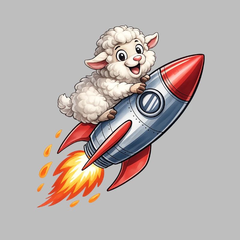 Wool sheep on rocket flight