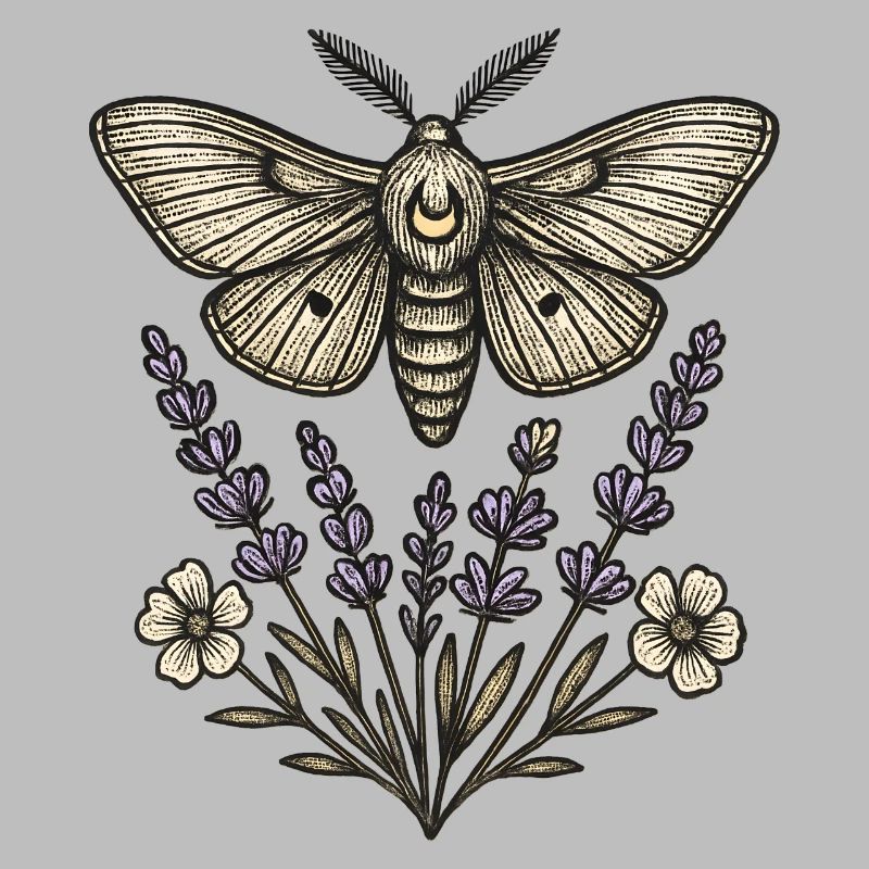 Moth over lavender bouquet