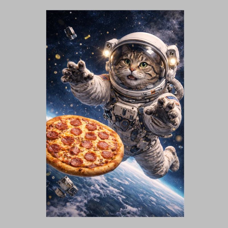 Un chat astronaute sauve une pizza dans l’espace