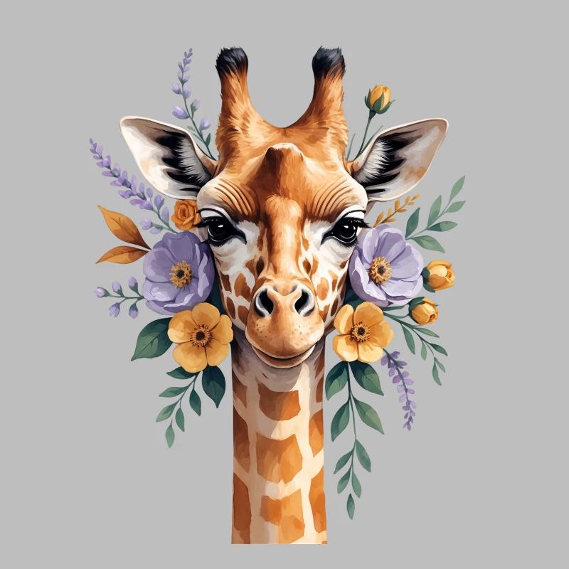 Giraffe with flower wreath