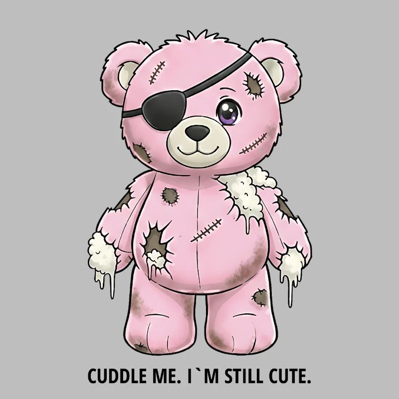 Ours en peluche rose patchwork avec cache-œil