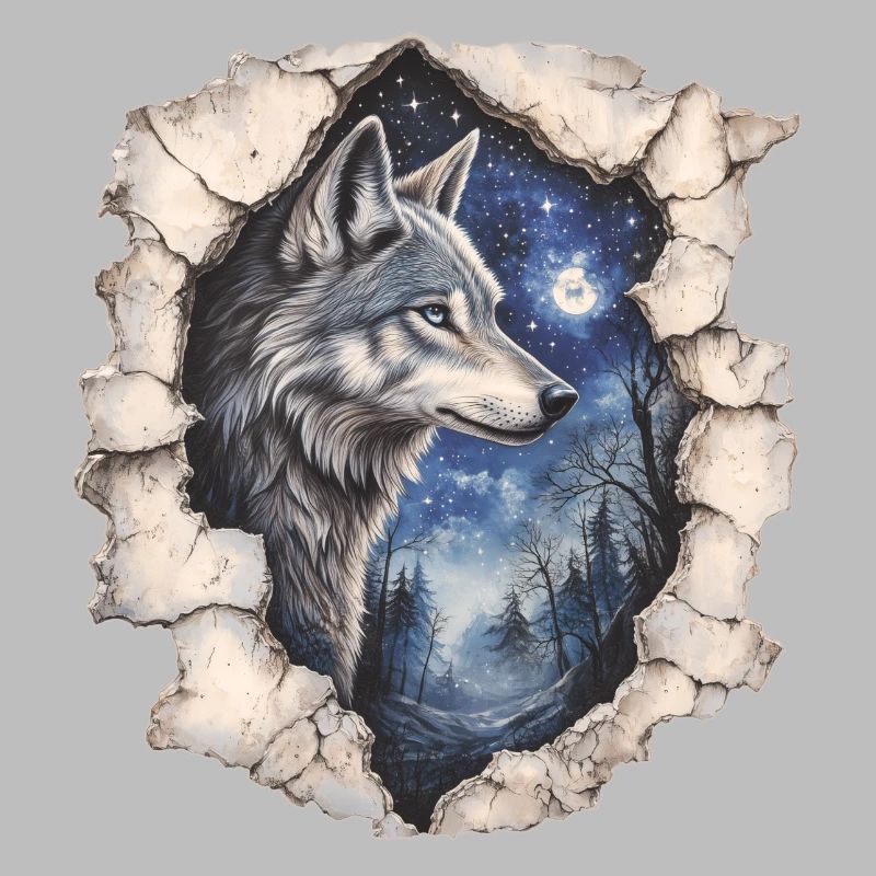 Wolf mit Sternenhimmel