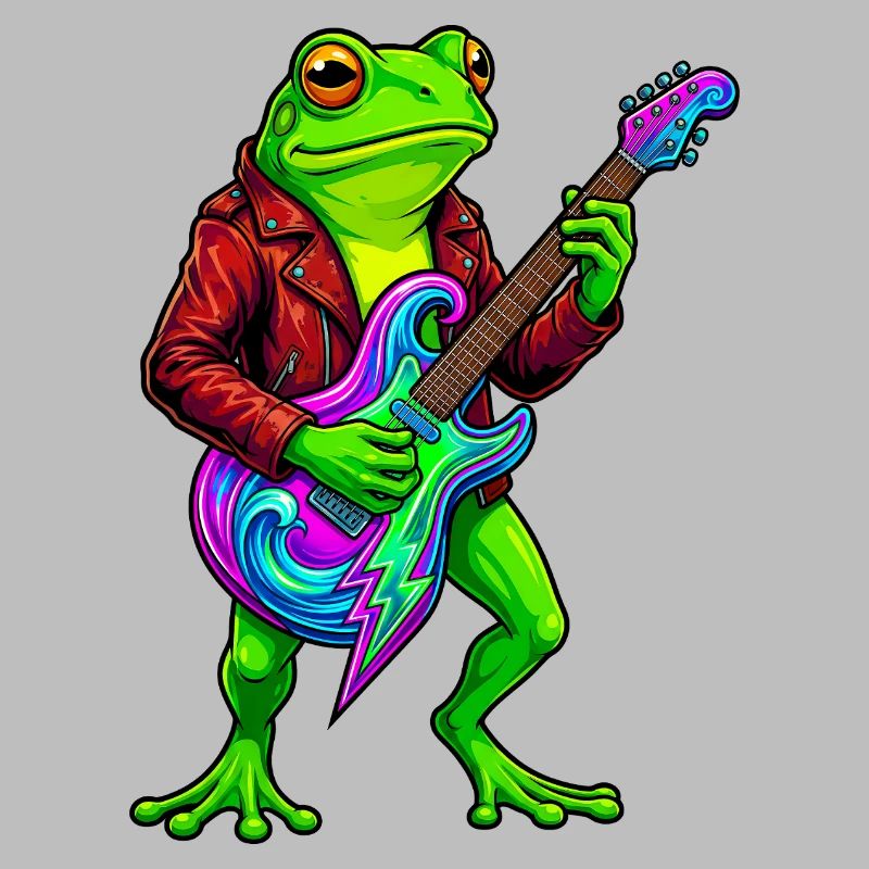 Frosch mit Jacke und Neon E-Gitarre