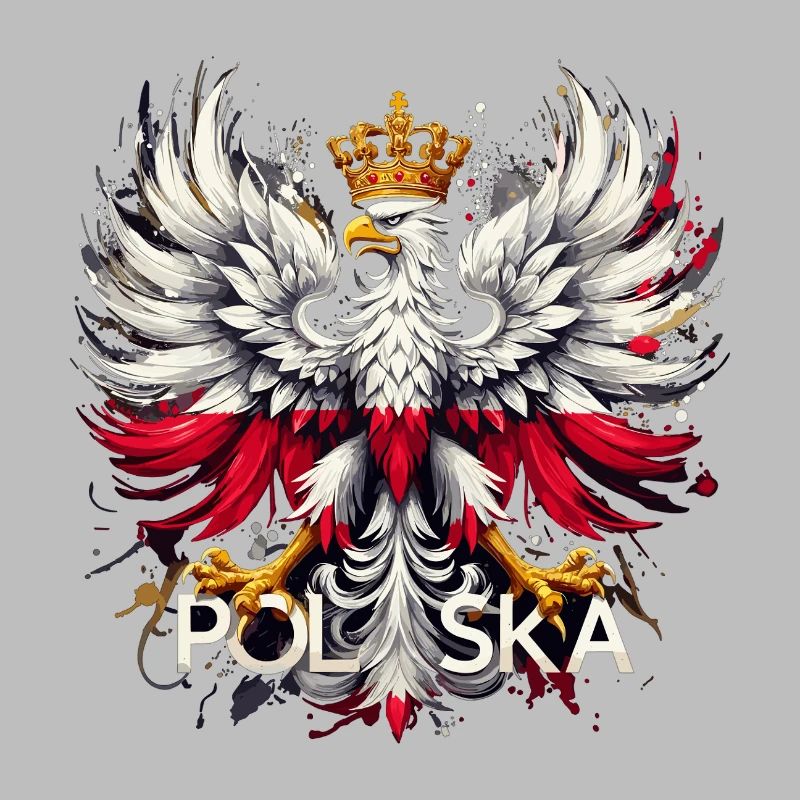 Polish Eagle: White and Red with Crown & Flag