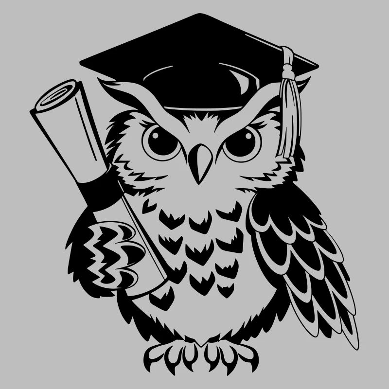 Clever owl with a doctor's hat and diploma