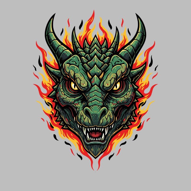 Flames Dragon Head Fire Illustration