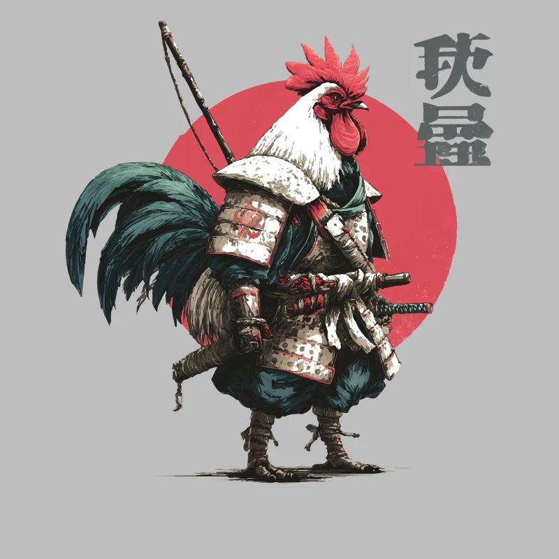Rooster Samurai in Crimson Circle