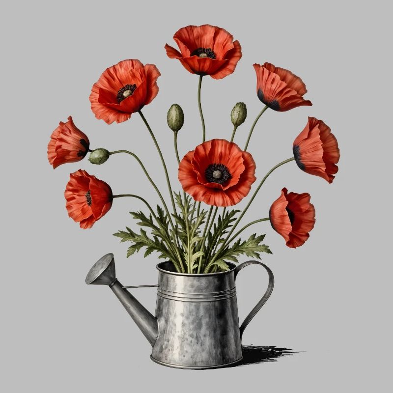 Mohnblumen in einer Gießkanne