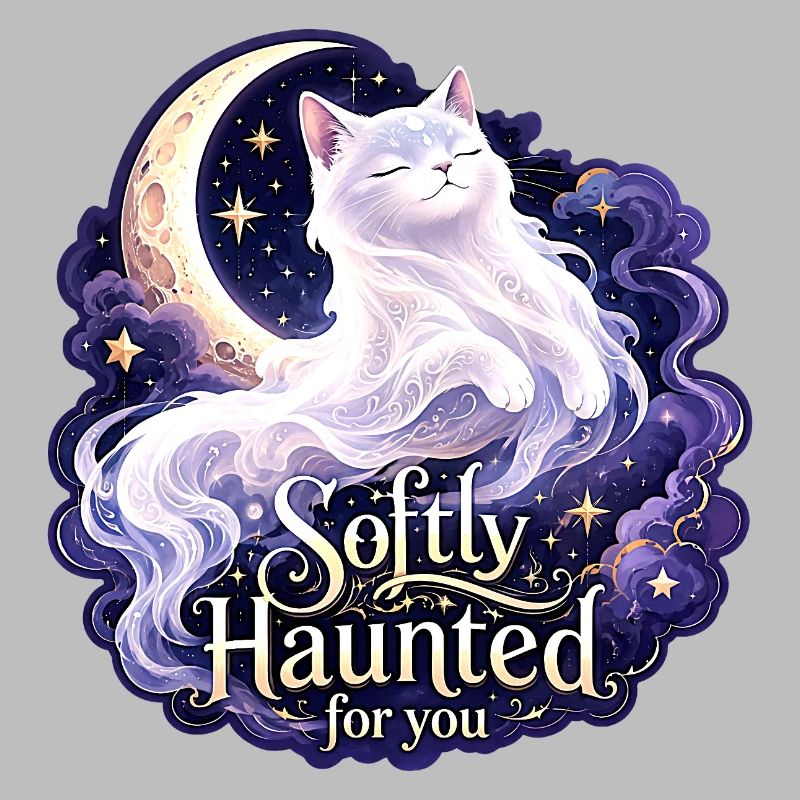 Softly Haunted White Moon Cat Gothic Celestial