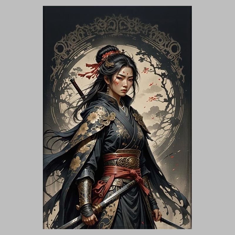 Dunkle Samurai Kriegerin im Kimono