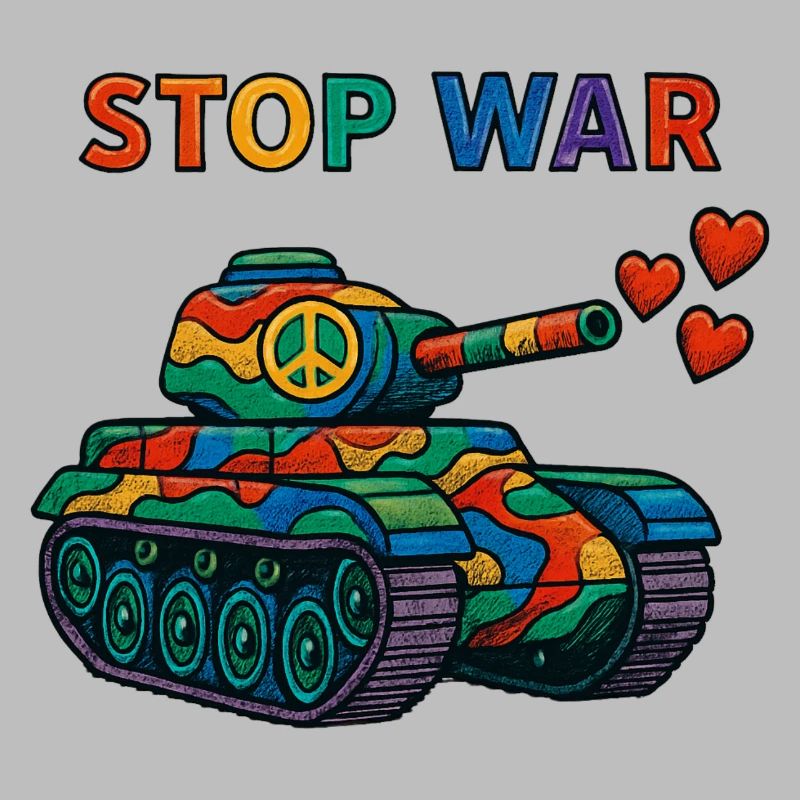 Regenbogen Panzer mit Peace-Zeichen – STOP WAR