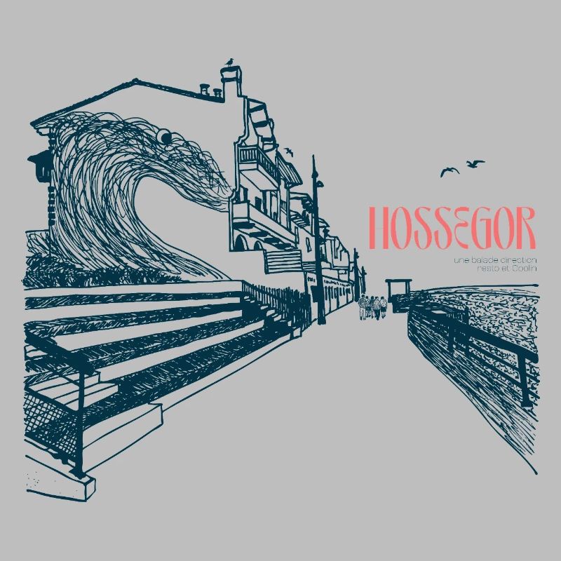 Hossegor Atlantic Coast – Hand-Drawn Wave