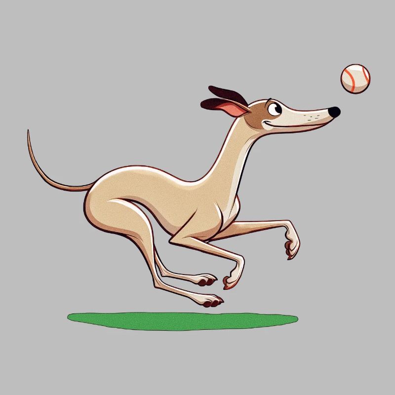 Cartoon Whippet Playing Fetch